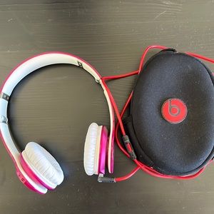 Beats by Dre Solo HD Headphones Pink White Case Cord Working